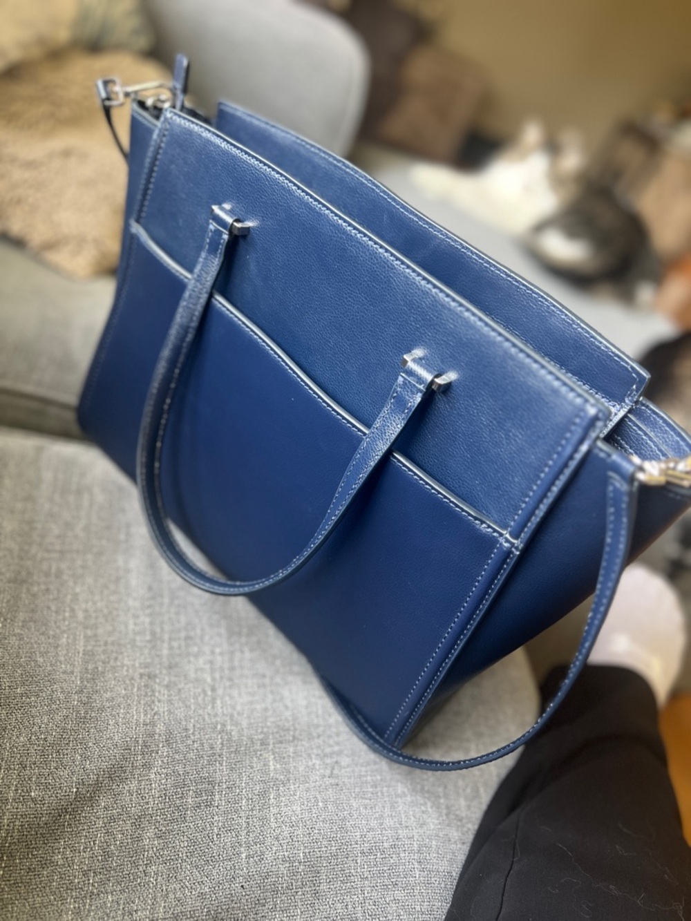 Kate Spade Navy Leather Tote with Shoulder Strap - Picture 6 of 9